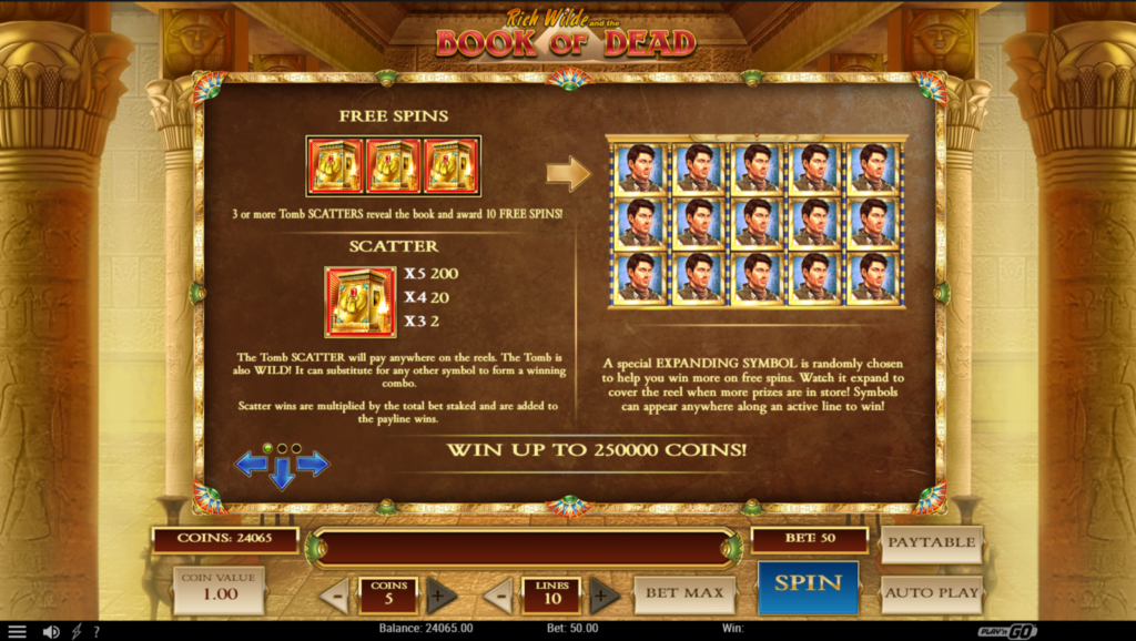 Book-of-Dead-Play’n-GO-Paycheck Table