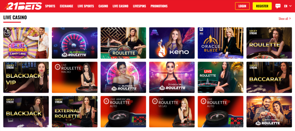21Bets Casino Live Games