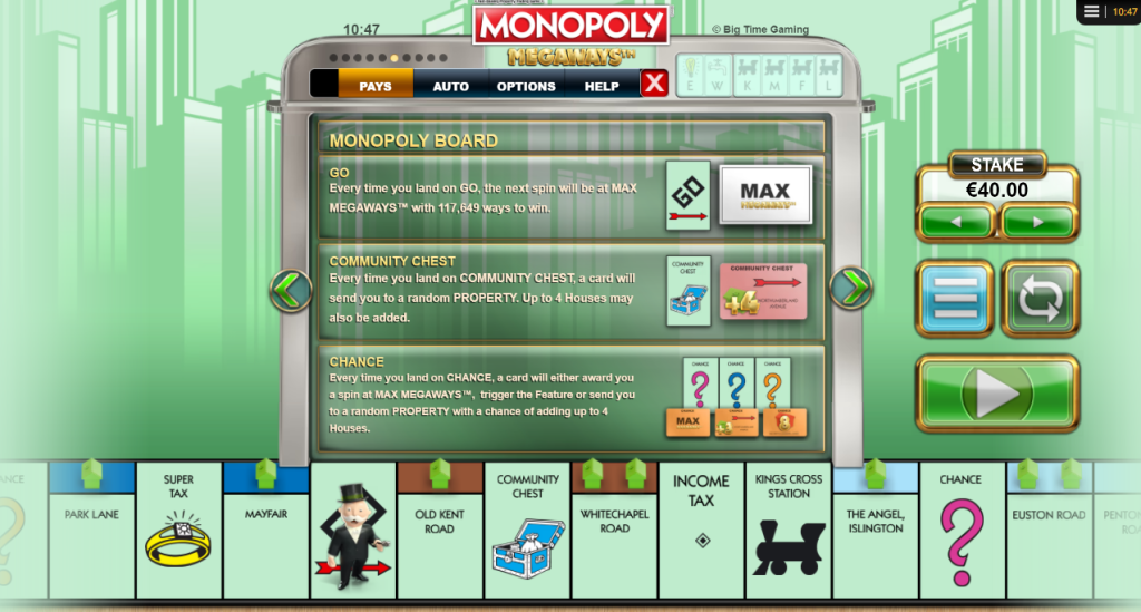 Monopoly Megaways  Paytable