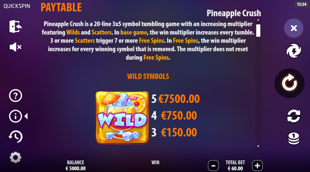 Pineapple Crush Paytable