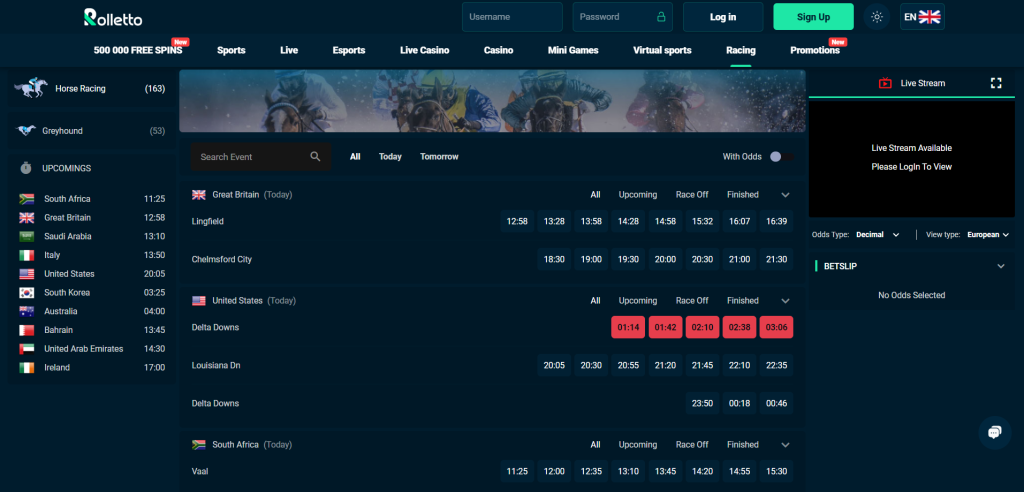 Rolletto Casino Racing